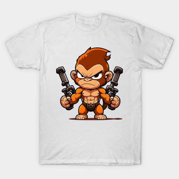 Armored Cute Muscular Monkey Holding a Rifle T-Shirt by WalldeMar